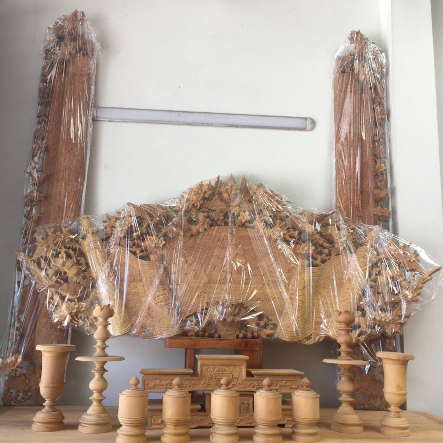 Bộ Hoành Phi Câu Đối Rồng Phượng Gỗ Mít